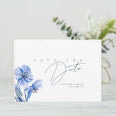 Simple Royal Blue Opulence Floral Wedding Save The Date (Stehend Vorderseite)