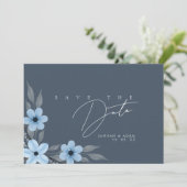 Simple Royal Blue Opulence Floral Wedding Save The Date (Stehend Vorderseite)
