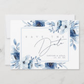 Simple Royal Blue Opulence Floral Wedding Save The Date (Vorderseite)