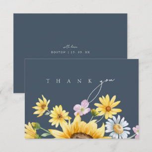 Simple Royal Blue Opulence Sonnenblumen Hochzeit Dankeskarte