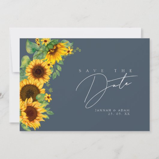 Simple Royal Blue Opulence Sonnenblumenhochzeit Save The Date (Vorderseite)