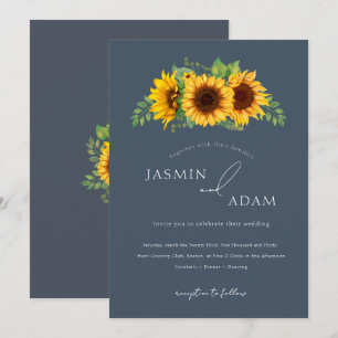 Simple Royal Blue Opulence Sunflower Boho Wedding Einladung