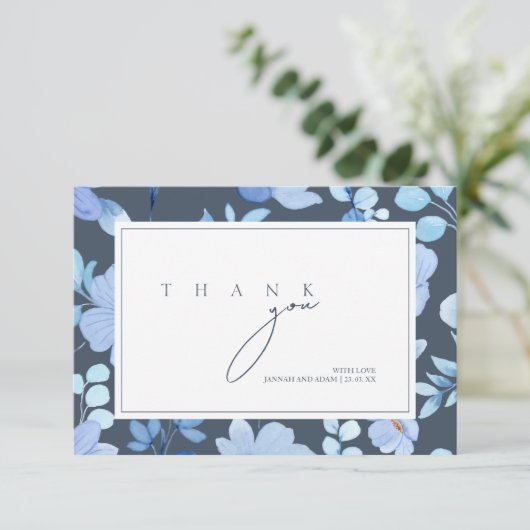 Simple Royal Blue Opulence Wildblumen Hochzeit Dankeskarte (Stehend Vorderseite)