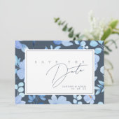 Simple Royal Blue Opulence Wildblumen Hochzeit Save The Date (Stehend Vorderseite)