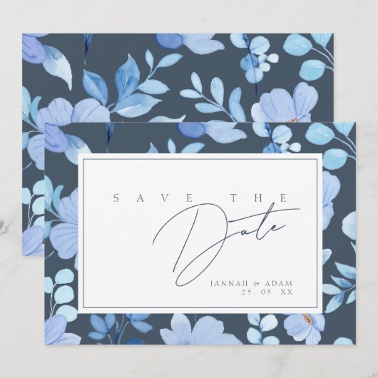 Simple Royal Blue Opulence Wildblumen Hochzeit Save The Date (Vorne/Hinten)