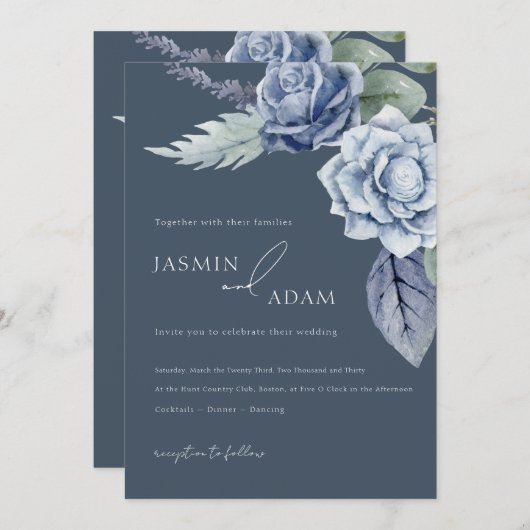 Simple Royal Blue Rose Floral Wedding Einladung (Vorne/Hinten)