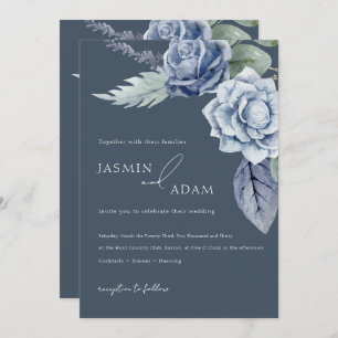Simple Royal Blue Rose Floral Wedding Einladung