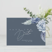 Simple Royal Blue Rose Floral Wedding Save The Date (Stehend Vorderseite)