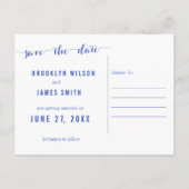 Simple Royal Blue Save the Date Postkarten (Rückseite)