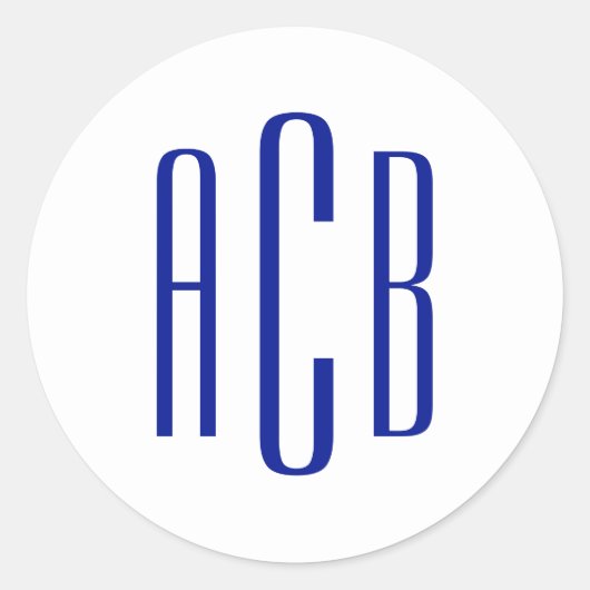 Simple Royal Blue Three Letter Monogram Runder Aufkleber (Vorderseite)