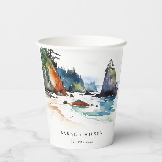Simple Ruby Beach Olympia-Nationalpark Wedding Pappbecher (Rückseite)