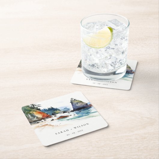 Simple Ruby Beach Olympia-Nationalpark Wedding Rechteckiger Pappuntersetzer (Vor Ort)