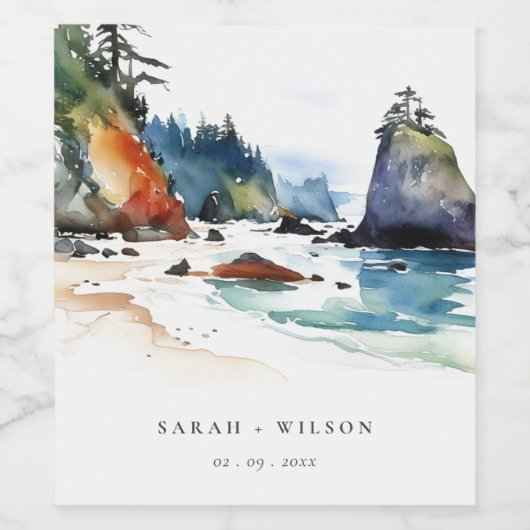 Simple Ruby Beach Olympia-Nationalpark Wedding Weinetikett (Einzelnes Label)