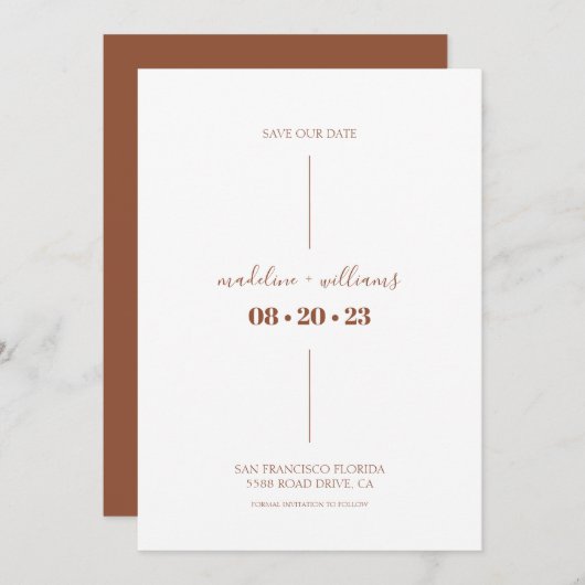 Simple Rust Boho Wüste Terracotta Wedding Save The Date (Vorne/Hinten)