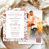Simple Rustic Boho Chic Photo QR Code Wedding Einladung