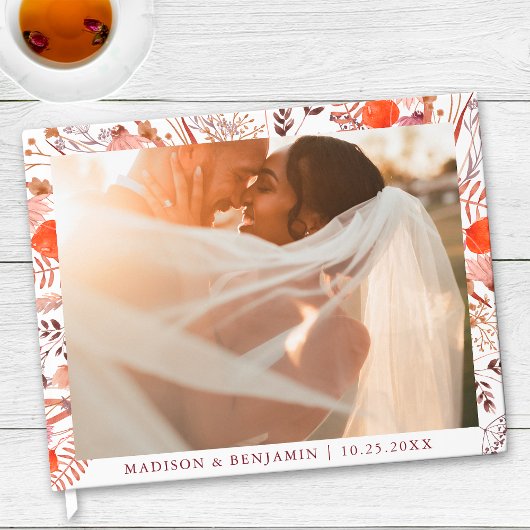 Simple Rustic Boho Chic Wildflowers Photo Wedding Gästebuch