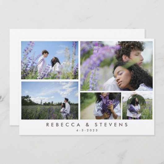 Simple Rustic Kraft Photo Collage Script Wedding Einladung (Vorne/Hinten)