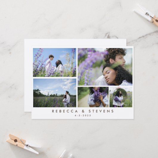 Simple Rustic Kraft Photo Collage Script Wedding Einladung (Vorderseite/Rückseite Beispiel)