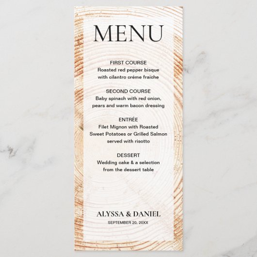 Simple Rustic Wedding Wood Tree bark Customizable Menükarte (Vorderseite)