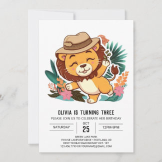 Simple Safari Lion Digital Geburtstag Einladung