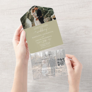 Simple Sage Green 2 Foto QR Code UAWG Wedding All In One Einladung
