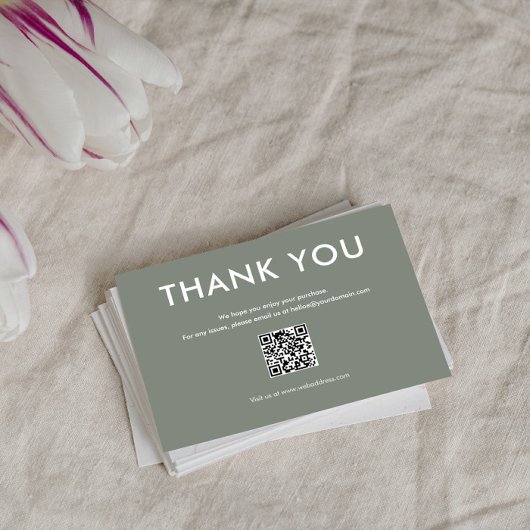 Simple sage-green and white thank you card dankeskarte