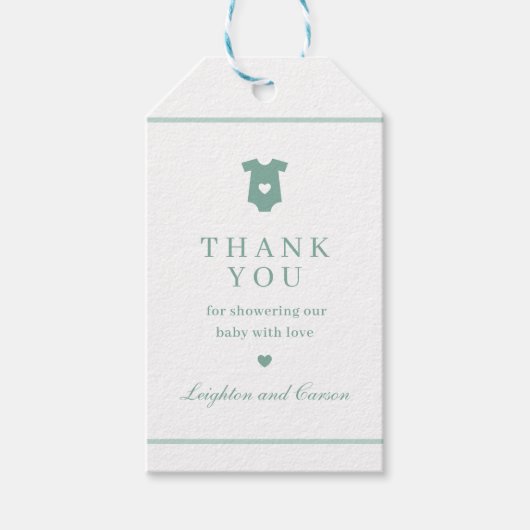 Simple Sage Green Baby Dusche Vielen Dank für Ihre Geschenkanhänger (Vorderseite)