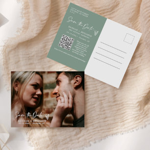 Simple Sage Green Boho Save the Date QR-Code-Foto Postkarte