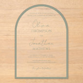 Simple Sage Green Border Script Wedding Arch Acryleinladungen (Vorderseite)