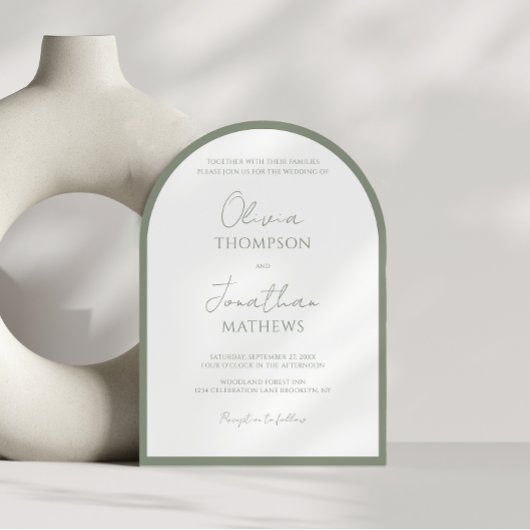 Simple Sage Green Border Script Wedding Arch Einladung