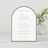 Simple Sage Green Border Script Wedding Arch Einladung (Stehend Vorderseite)