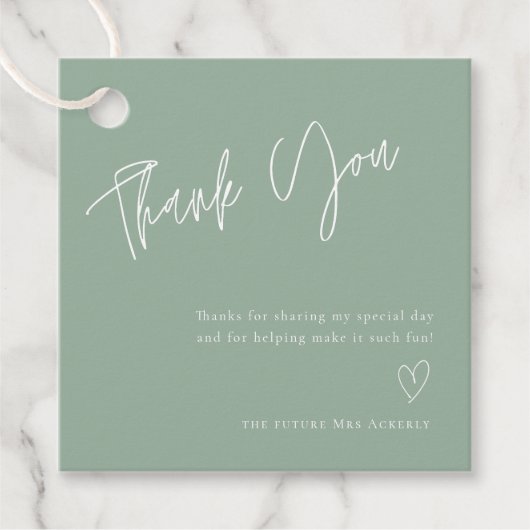 Simple Sage Green Brautparty Vielen Dank Geschenkanhänger (Vorderseite)