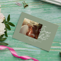 Simple Sage Green Calligraphy Boho Foto Wedding