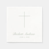 Simple Sage Green Cross Script Baptism Serviette (Vorderseite)