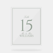 Simple Sage Green Elegante Hochzeit Tischnummer Acrylschild (Vorderseite)