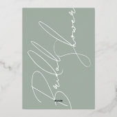 Simple Sage Green Elegante Script-Brautparty Folieneinladung (Rückseite)