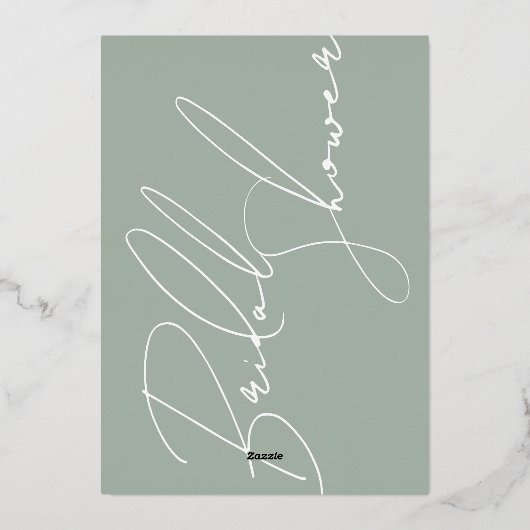 Simple Sage Green Elegante Script-Brautparty Folieneinladung (Rückseite)