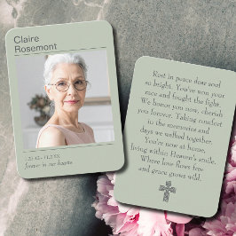 Simple Sage Green Funeral Photo Prayer Card Visitenkarte