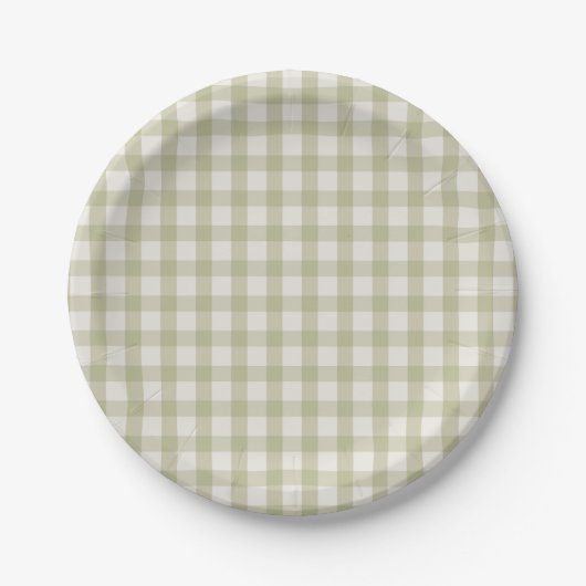 Simple Sage Green Gingham Pappteller (Vorderseite)