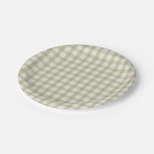 Simple Sage Green Gingham Pappteller (Schrägansicht)