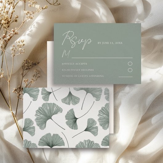 Simple Sage Green Ginkgo Leaf Hochzeit RSVP Karte