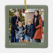 Simple sage green knit frame one photo Christmas Keramikornament (Vorderseite)