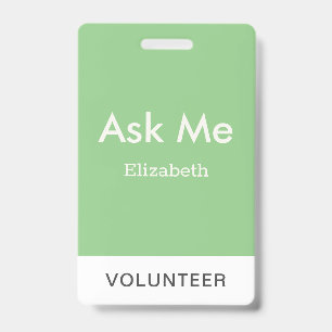 Simple Sage Green Personalisiert Volunteer Fragte Ausweis