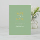 Simple Sage Green Save the Date Wedding Folieneinladung (Stehend vorne)