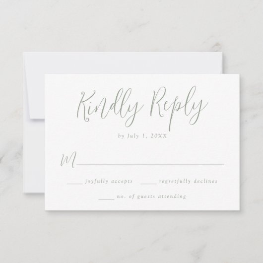 Simple Sage Green Script Wedding RSVP Karte (Vorderseite)