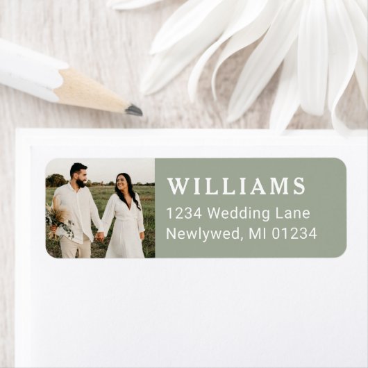 Simple Sage Green Wedding Foto Rücksendeadresse (Insitu)