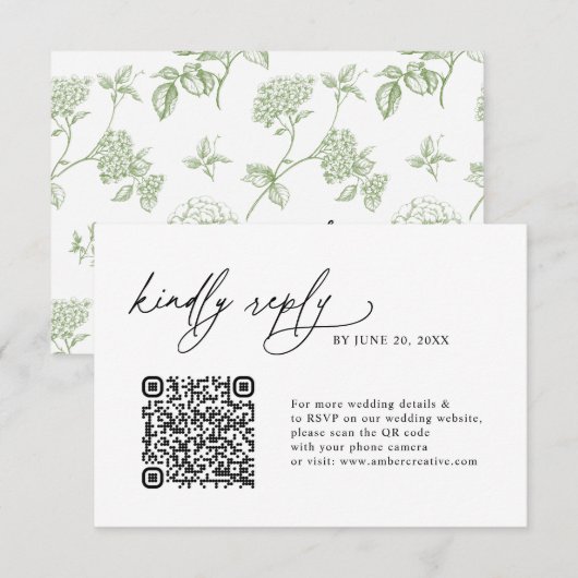 Simple Sage Minimalist QR code Wedding RSVP Cards Karte (Vorne/Hinten)