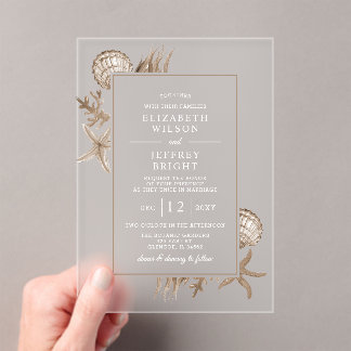 Simple Sandy Seashells Beach Wedding Acryleinladungen
