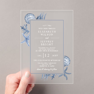 Simple Sandy Seashells Beach Wedding Acryleinladungen