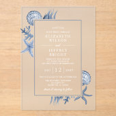 Simple Sandy Seashells Beach Wedding Acryleinladungen (Vorderseite)